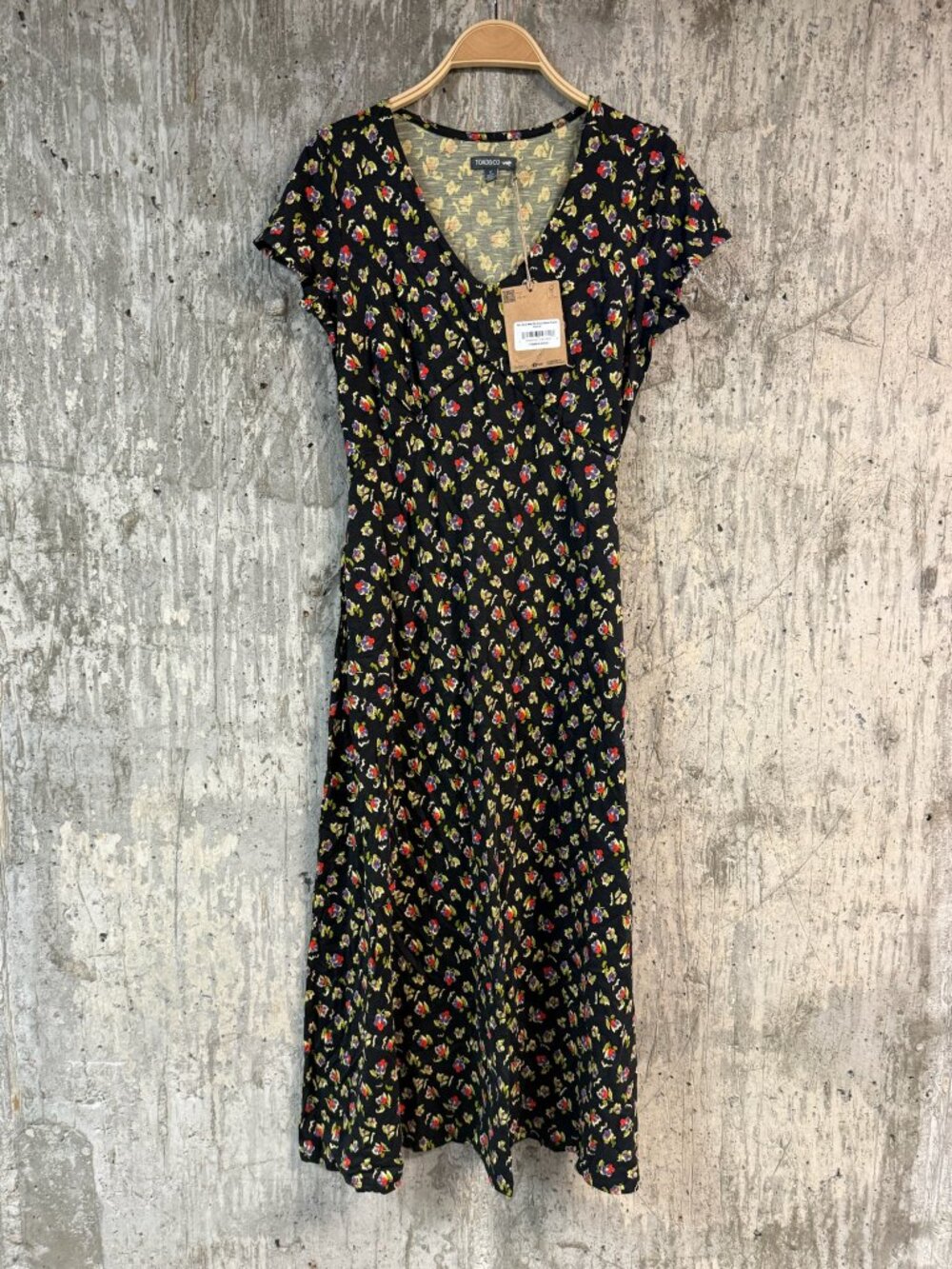 TOAD&CO Women's Rose Midi Short Sleeve Dress in Black Pansy Print Size Small